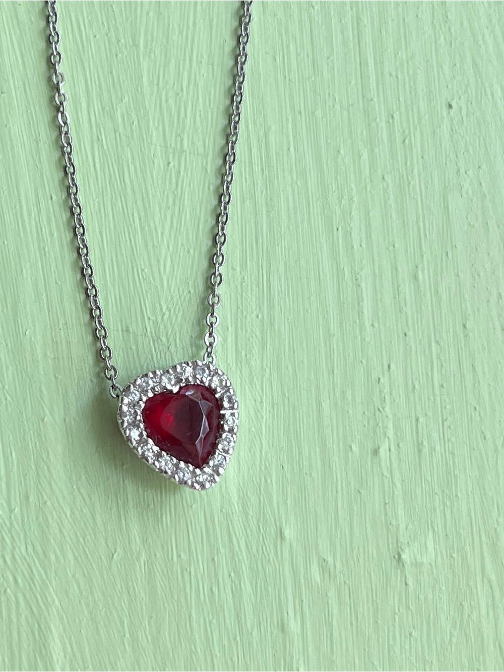 Delicate Silver Chain Necklace with red stone- Minimal Women's Jewelry